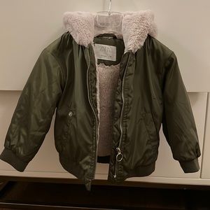 Zara toddler bomber jacket with fur hood size 2-3 years